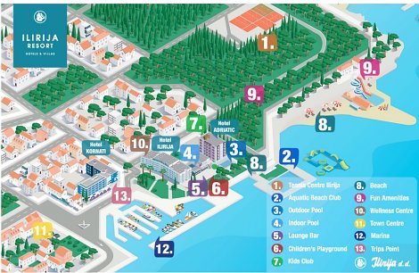 Chorvátsko, Biograd na Moru, resort Ilirija - mapa