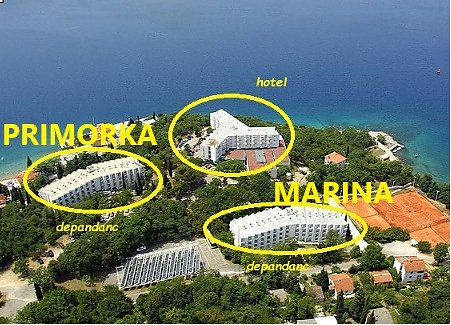 Chorvátsko, ostrov Krk, Omišalj  - Hotel Adriatic a depandance